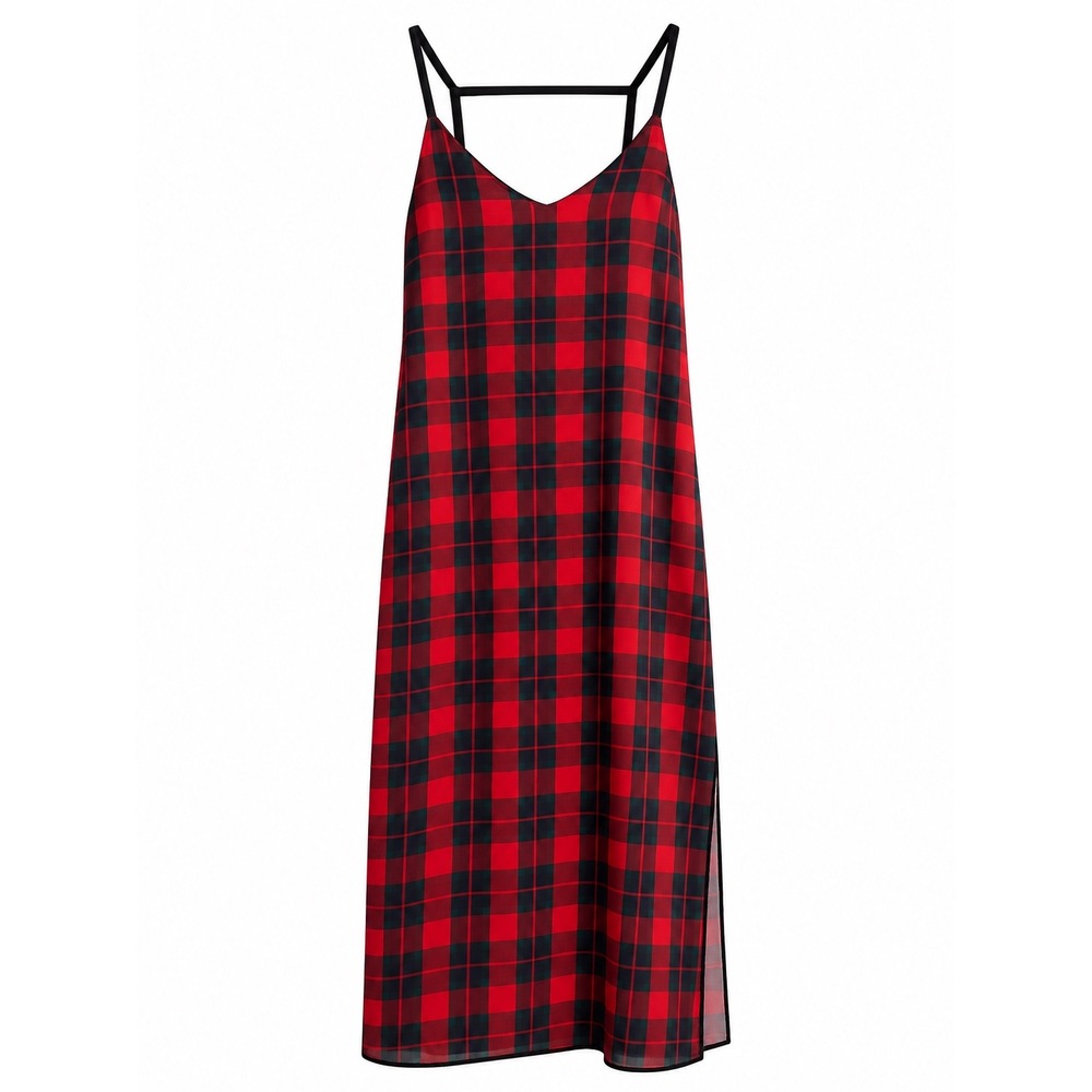 Unbranded Plaid Maxi Dress Women XS Red Good Sheer Side Slit 90s Grunge
